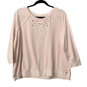 Lucky Brand 3/4 sleeve boxy cut with embroidery lightweight sweatshirt
